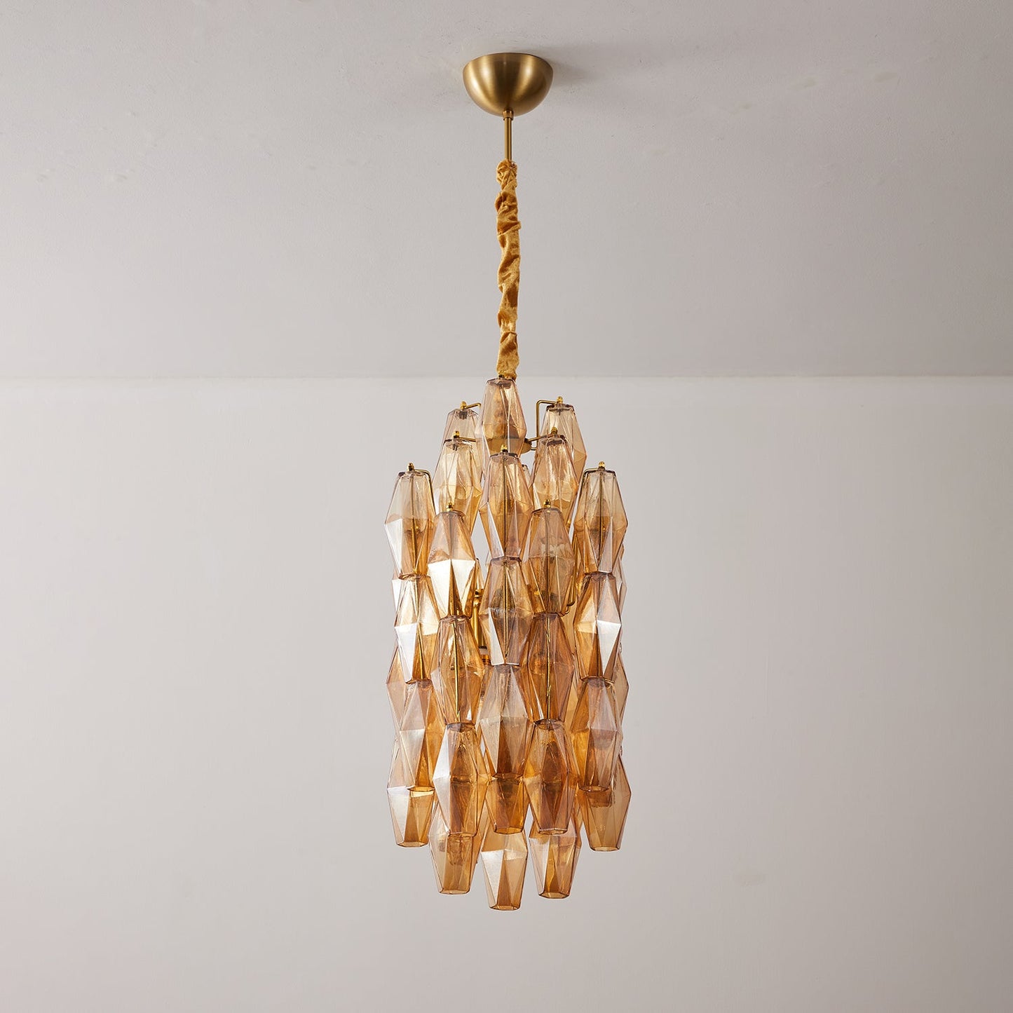 Amber Prism Long Chandelier - Elegant Lighting with Adjustable Height