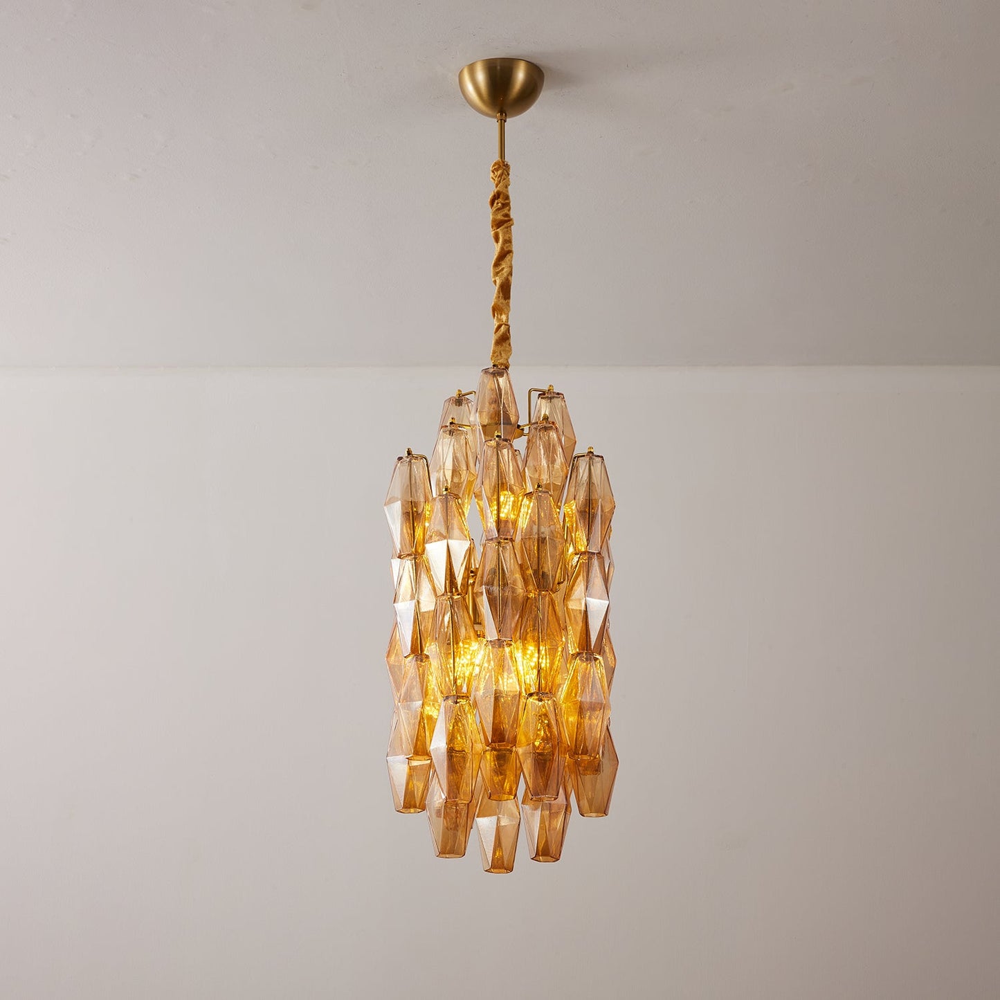 Amber Prism Long Chandelier - Elegant Lighting with Adjustable Height
