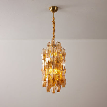 Amber Prism Long Chandelier - Elegant Lighting with Adjustable Height