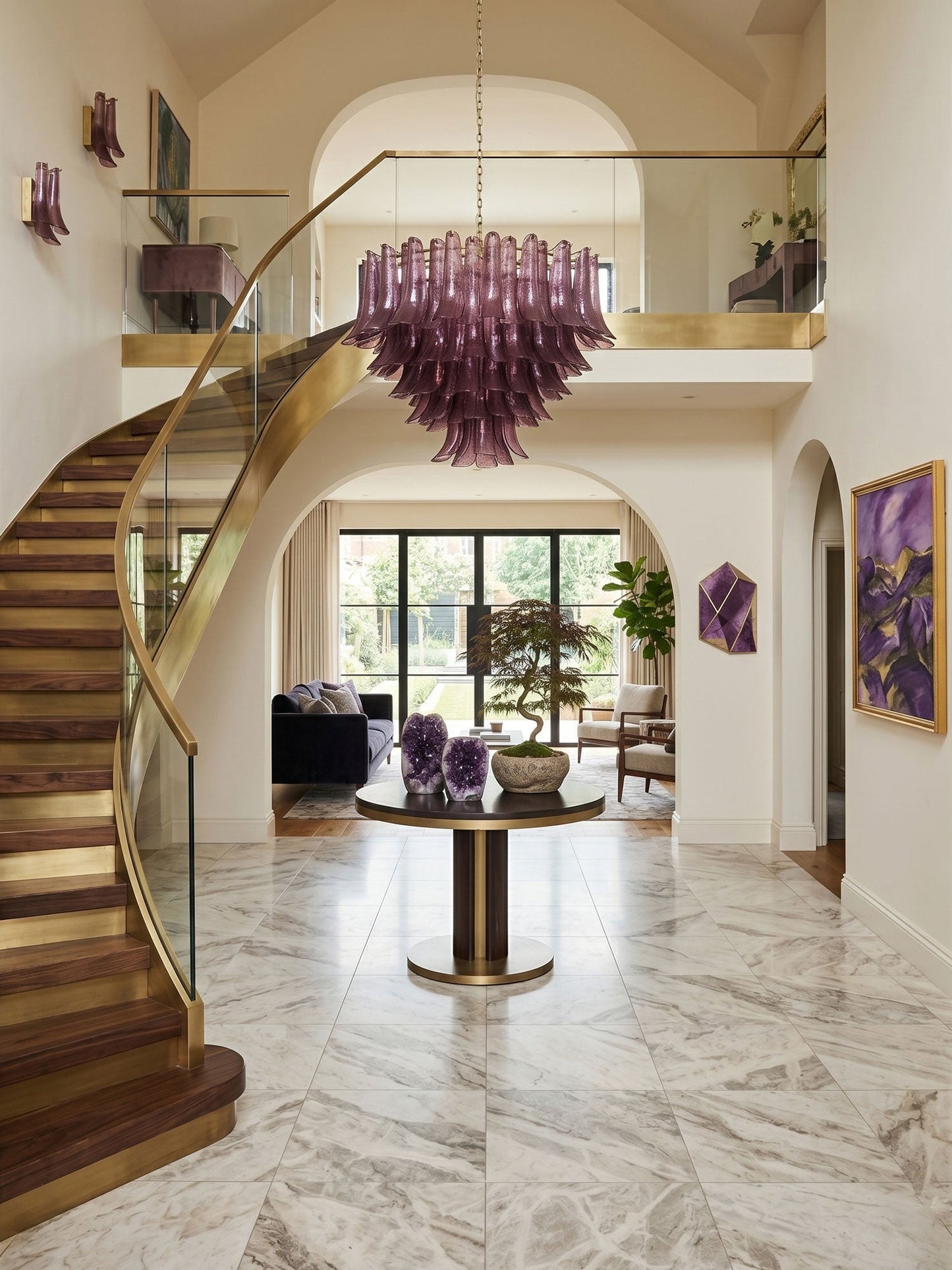 Amethyst Bloom Crystal Chandelier - Elegant Design & Adjustable Height