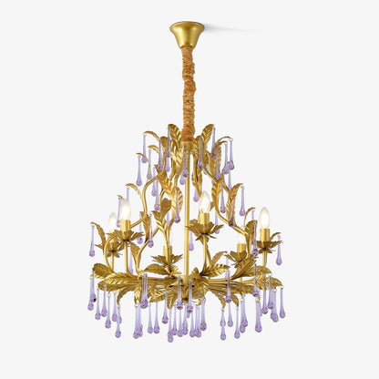 Elegant Amethyst Glass Chandelier with Adjustable Height & Crystal Acc