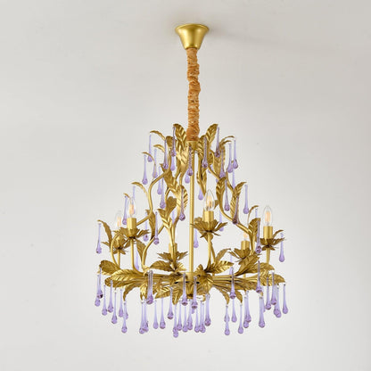 Elegant Amethyst Glass Chandelier with Adjustable Height & Crystal Acc