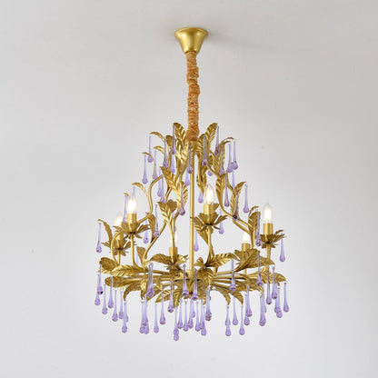 Elegant Amethyst Glass Chandelier with Adjustable Height & Crystal Acc
