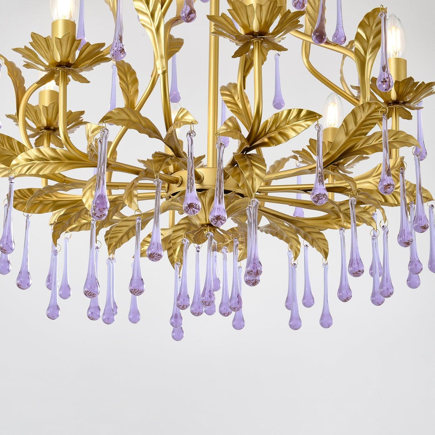 Elegant Amethyst Glass Chandelier with Adjustable Height & Crystal Acc