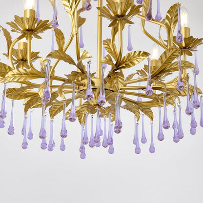 Elegant Amethyst Glass Chandelier with Adjustable Height & Crystal Acc