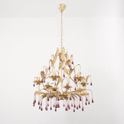 Elegant Amethyst Glass Chandelier with Adjustable Height & Crystal Acc