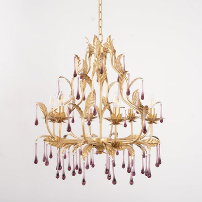 Elegant Amethyst Glass Chandelier with Adjustable Height & Crystal Acc