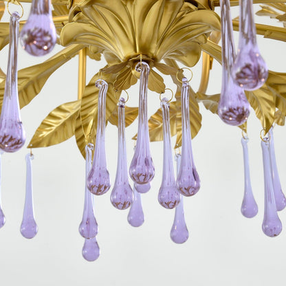 Elegant Amethyst Glass Chandelier with Adjustable Height & Crystal Acc
