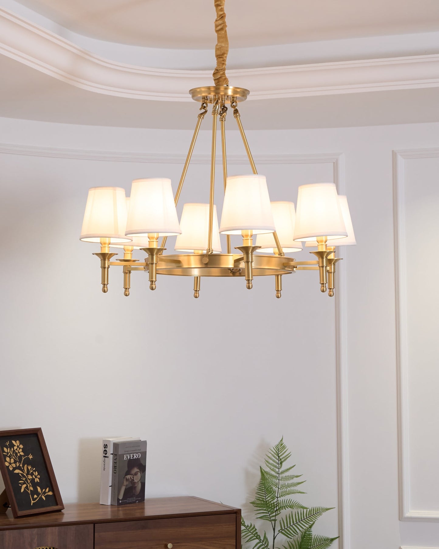 Elegant Antique Brass Chandelier with Adjustable Height and 6 Lights