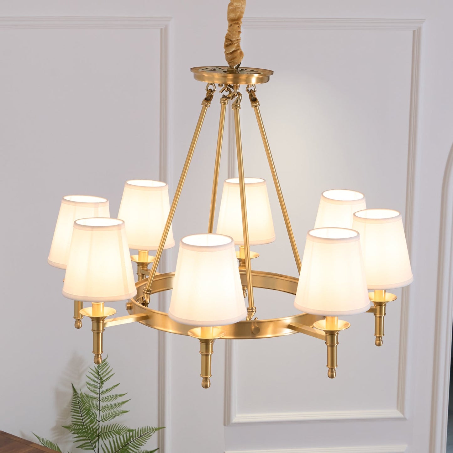 Elegant Antique Brass Chandelier with Adjustable Height and 6 Lights