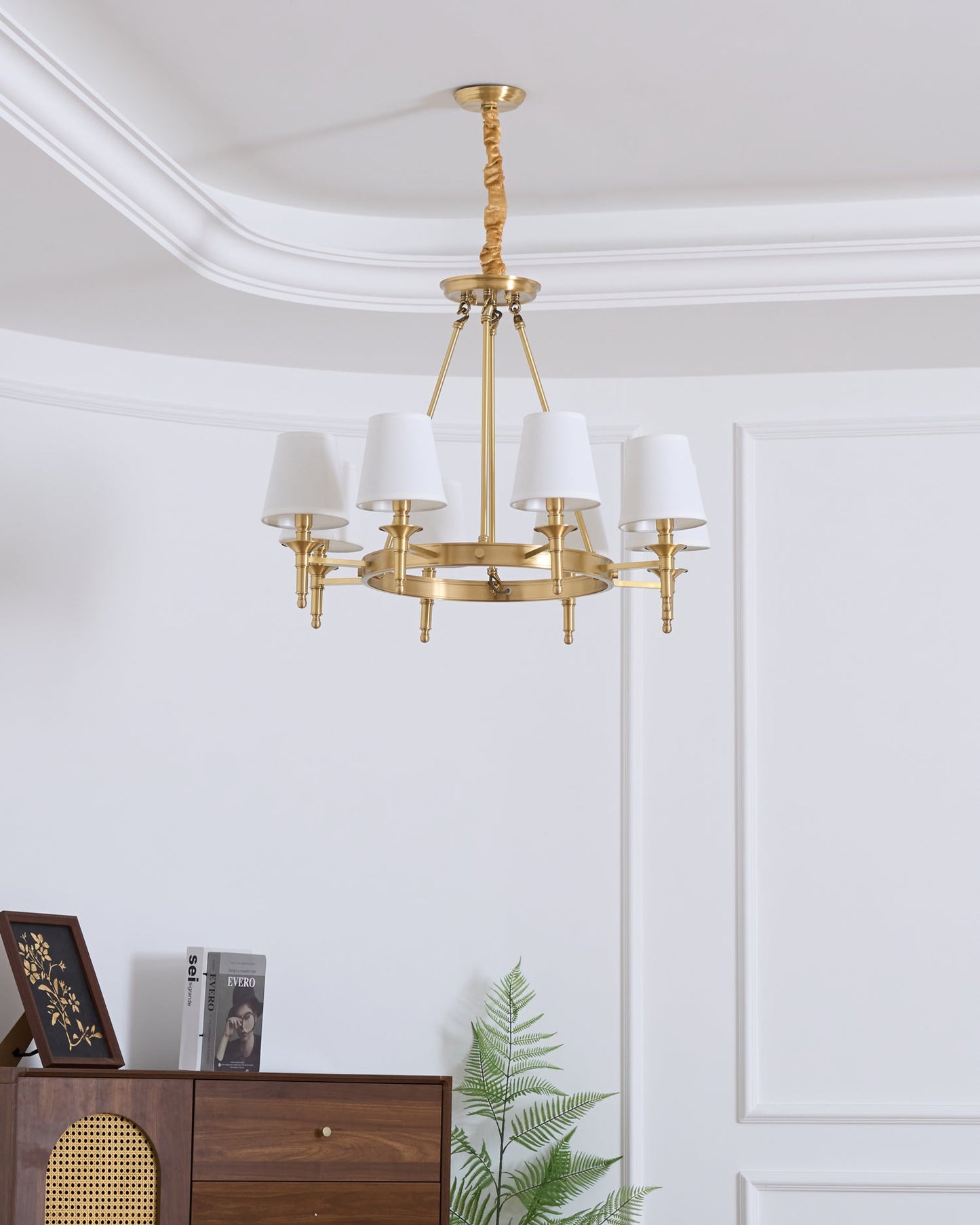Elegant Antique Brass Chandelier with Adjustable Height and 6 Lights