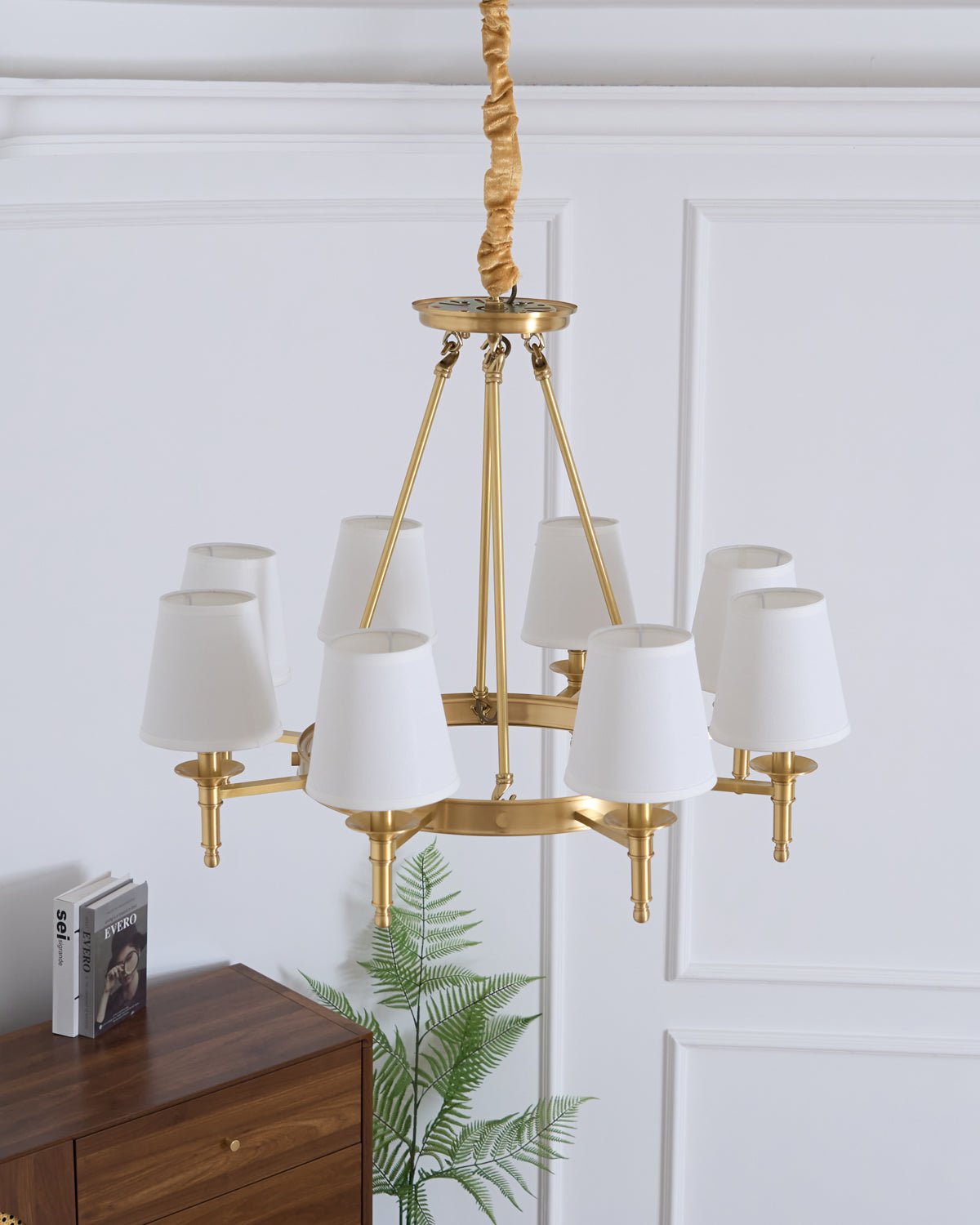 Elegant Antique Brass Chandelier with Adjustable Height and 6 Lights