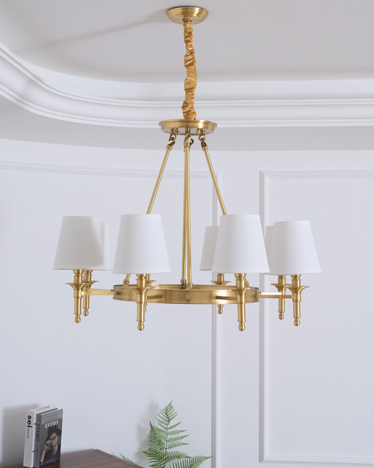 Elegant Antique Brass Chandelier with Adjustable Height and 6 Lights