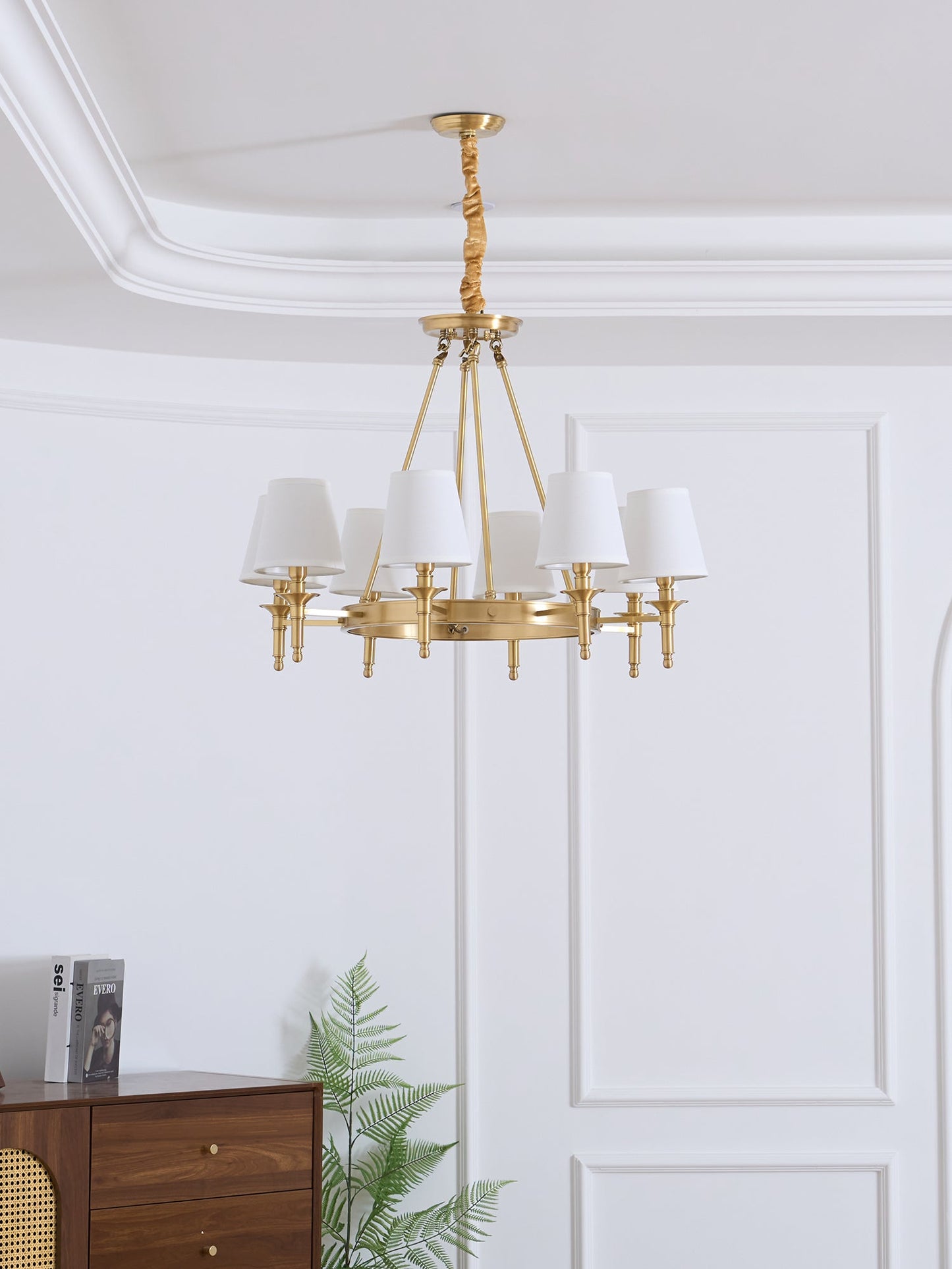 Elegant Antique Brass Chandelier with Adjustable Height and 6 Lights