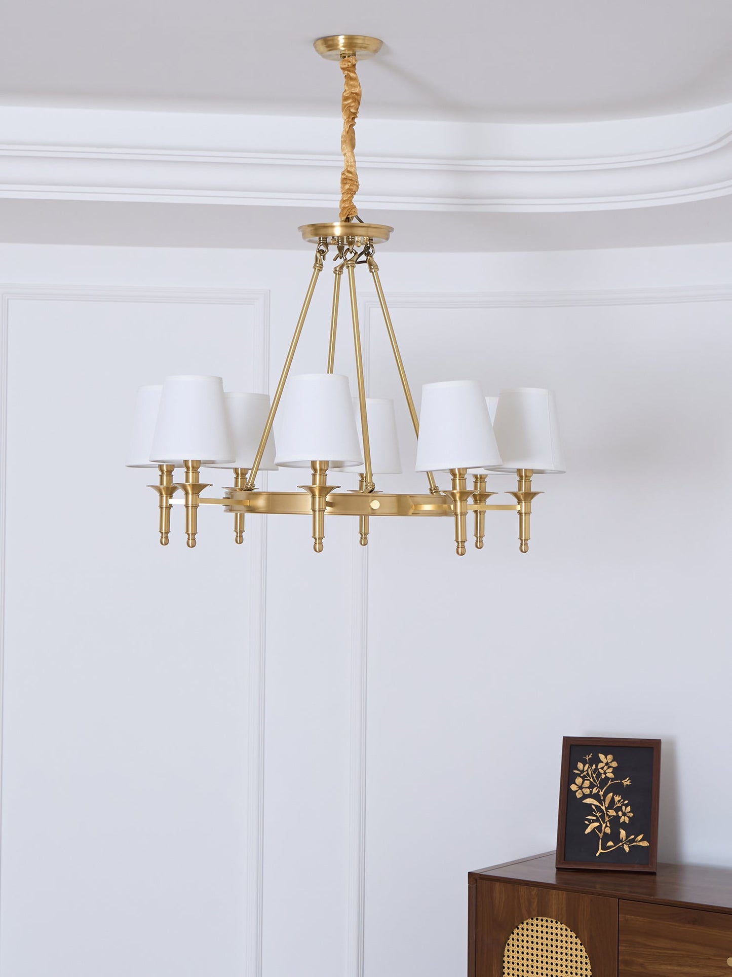 Elegant Antique Brass Chandelier with Adjustable Height and 6 Lights