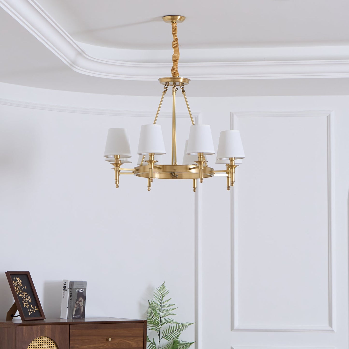 Elegant Antique Brass Chandelier with Adjustable Height and 6 Lights