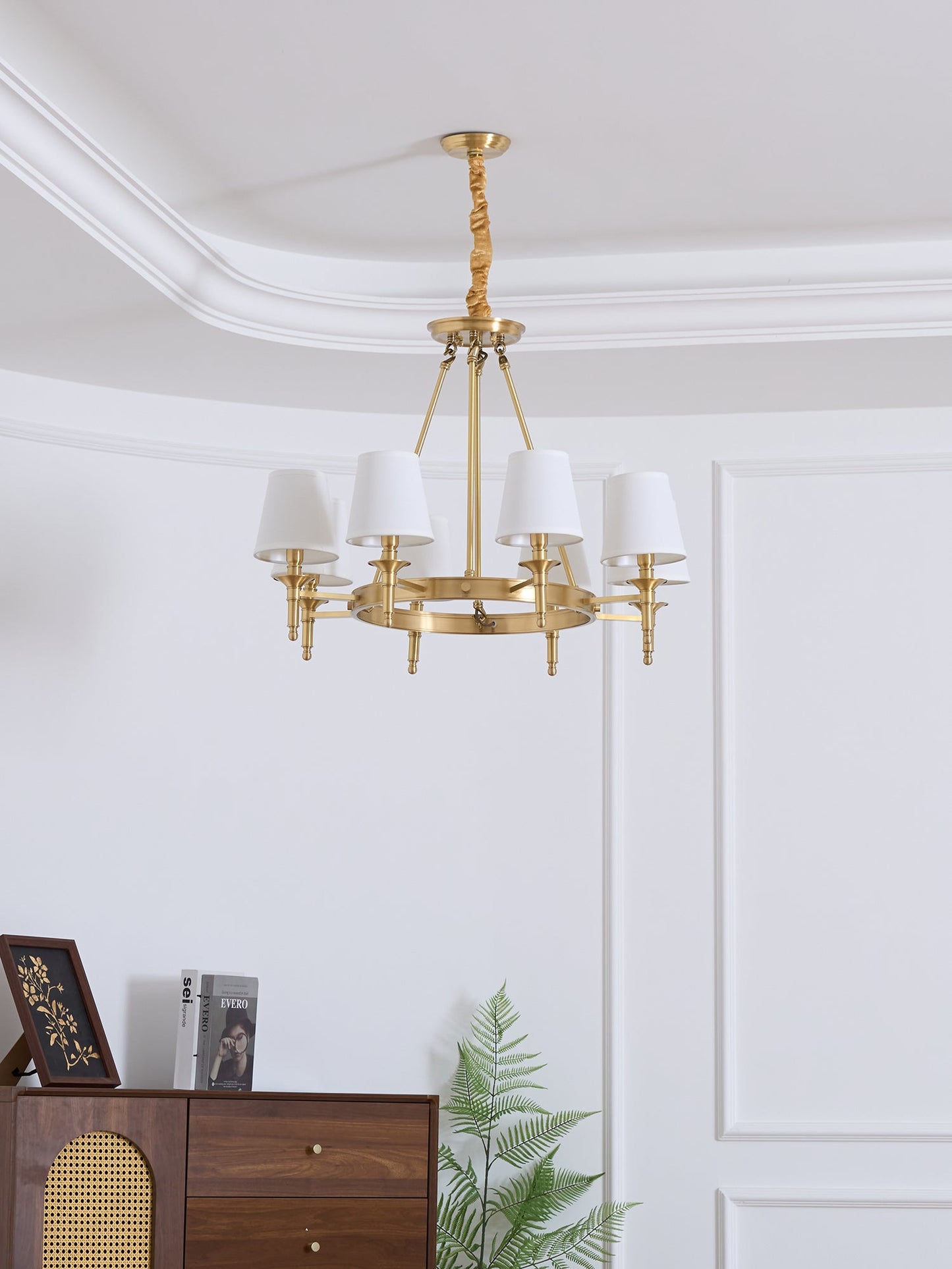 Elegant Antique Brass Chandelier with Adjustable Height and 6 Lights