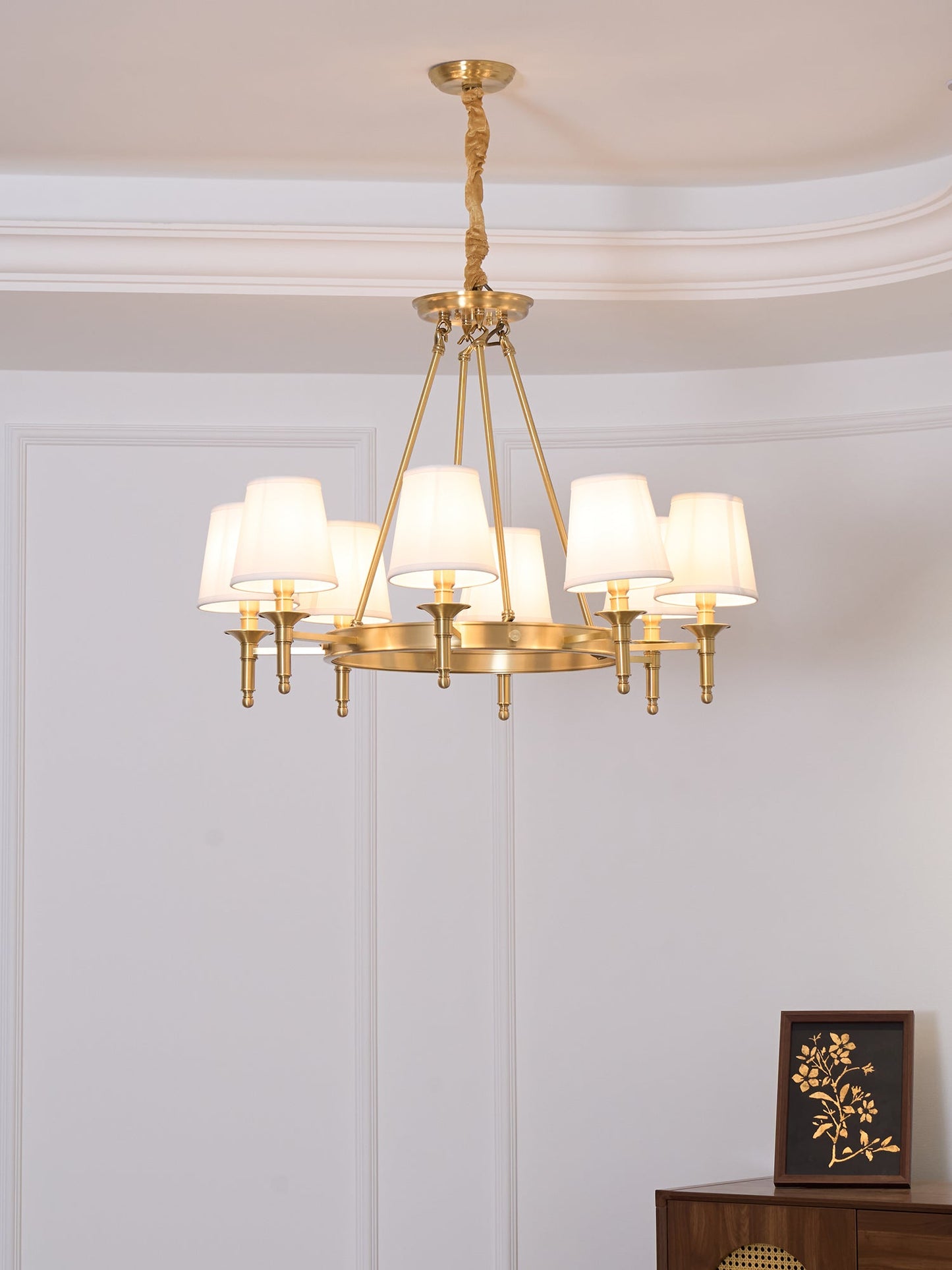 Elegant Antique Brass Chandelier with Adjustable Height and 6 Lights