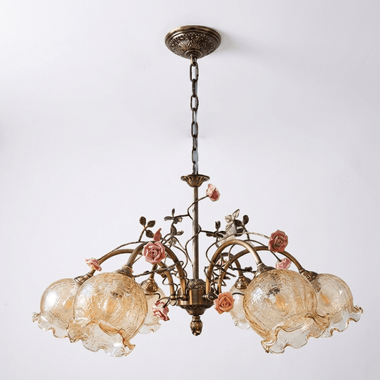 Antique Brass Rose Chandelier - Elegant Design with Adjustable Height