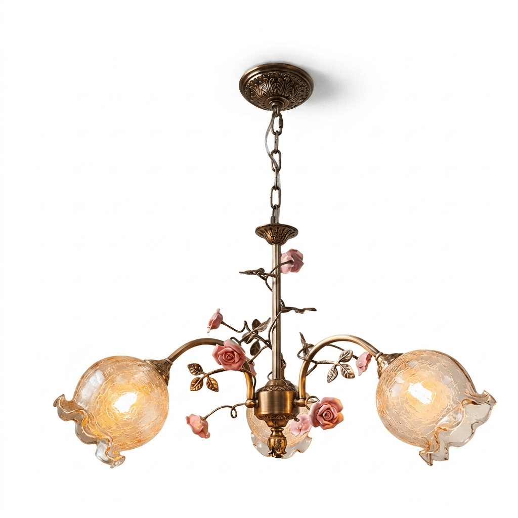 Antique Brass Rose Chandelier - Elegant Design with Adjustable Height