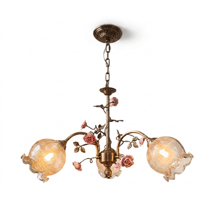 Antique Brass Rose Chandelier - Elegant Design with Adjustable Height