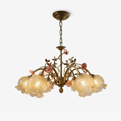Antique Brass Rose Chandelier - Elegant Design with Adjustable Height