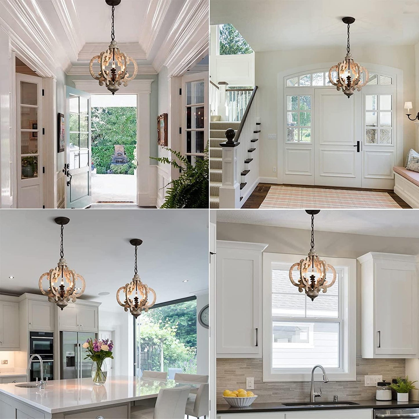 Antique White Chandelier - Elegant Design with Adjustable Height & Cry