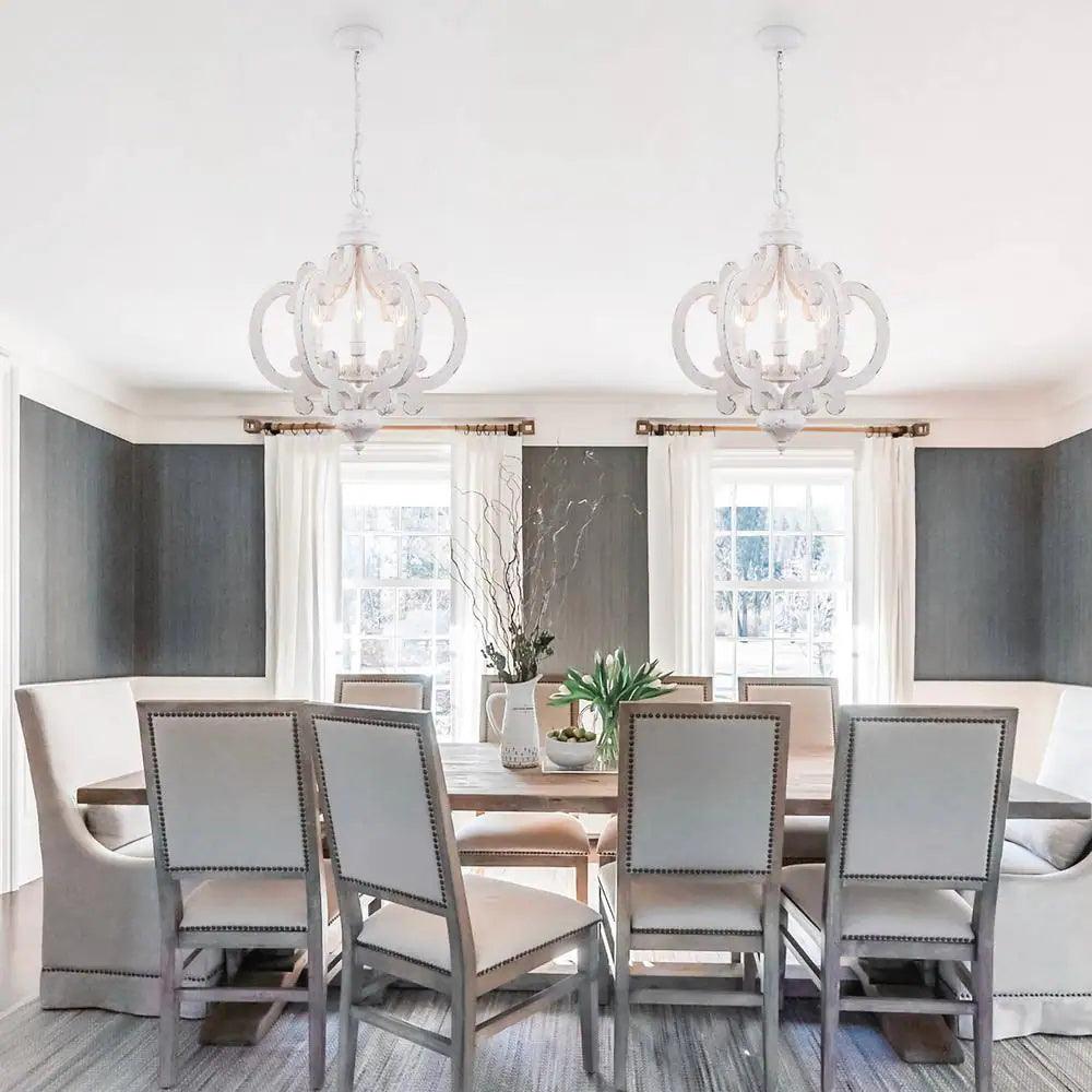 Antique White Chandelier - Elegant Design with Adjustable Height & Cry