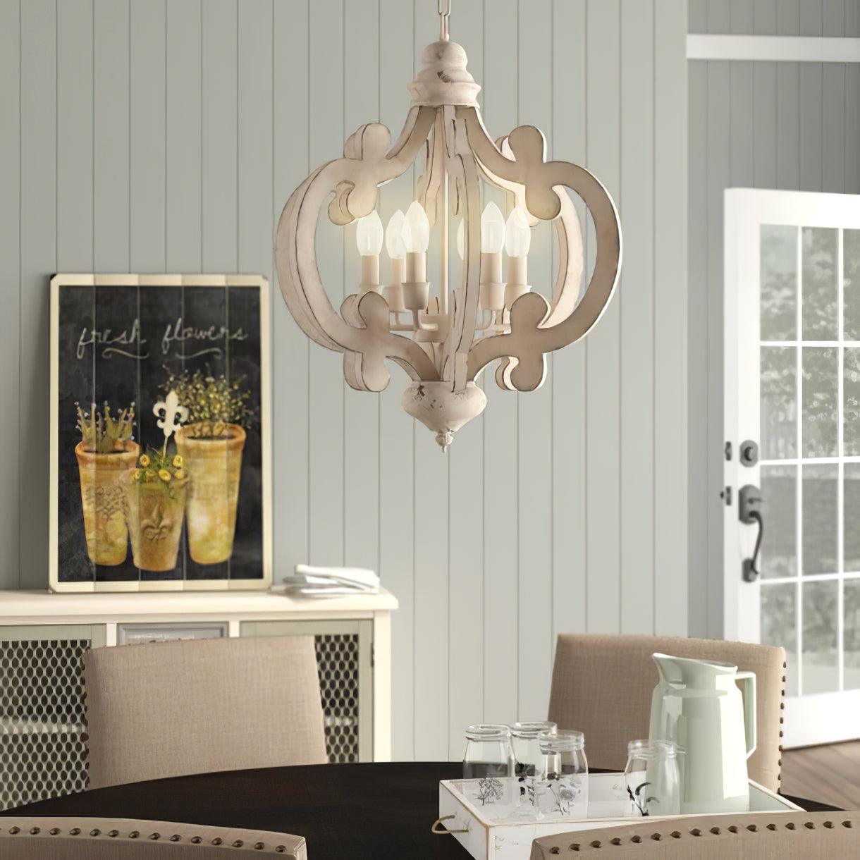 Antique White Chandelier - Elegant Design with Adjustable Height & Cry