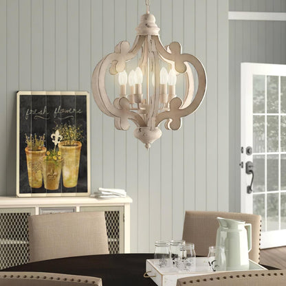 Antique White Chandelier - Elegant Design with Adjustable Height & Cry