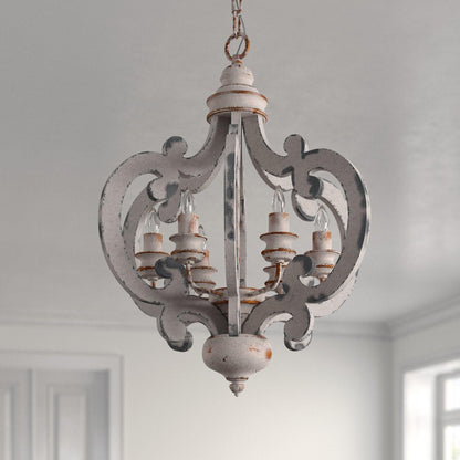 Antique White Chandelier - Elegant Design with Adjustable Height & Cry
