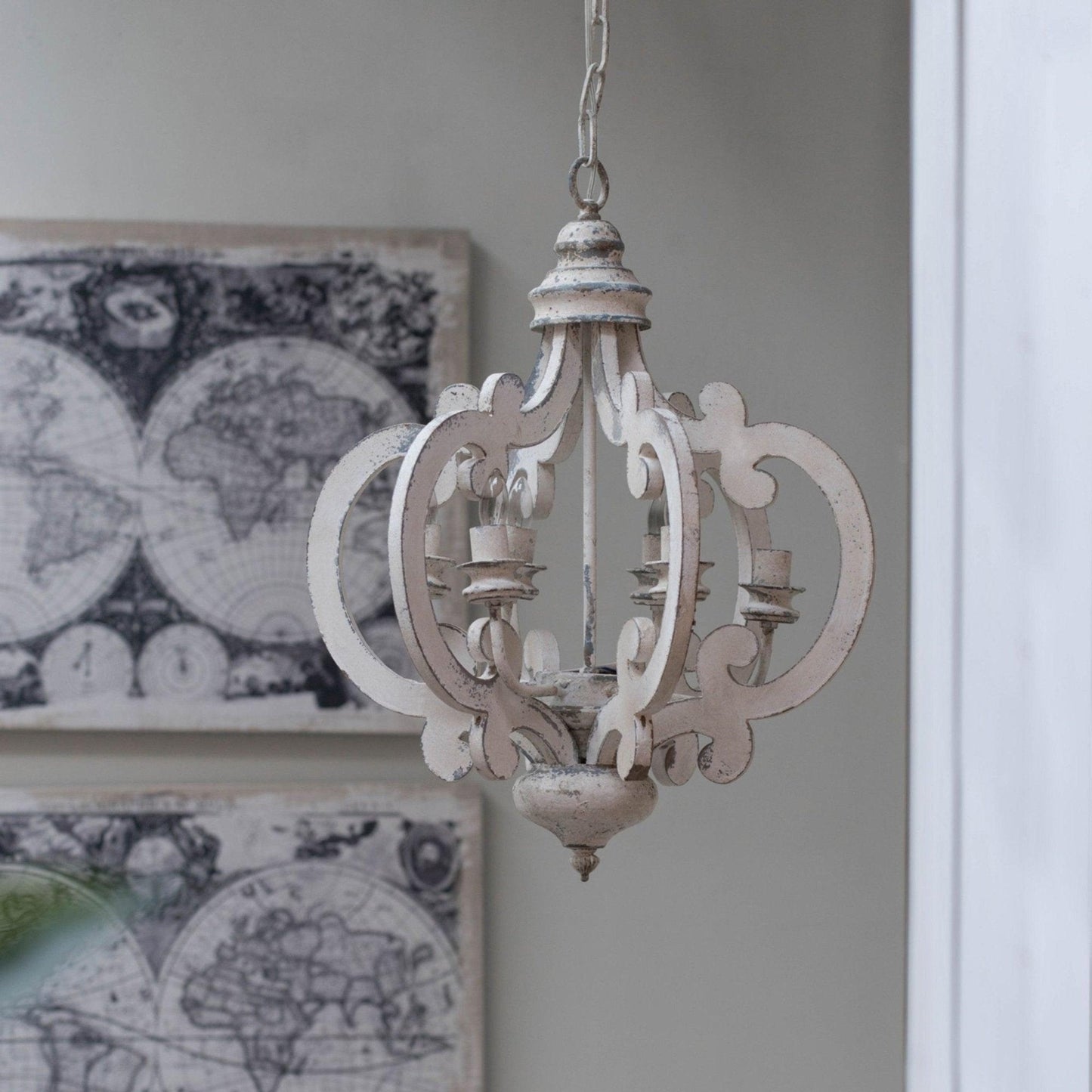 Antique White Chandelier - Elegant Design with Adjustable Height & Cry