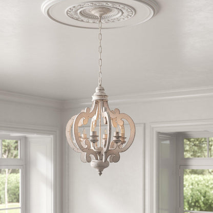 Antique White Chandelier - Elegant Design with Adjustable Height & Cry