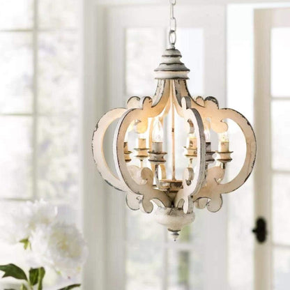 Antique White Chandelier - Elegant Design with Adjustable Height & Cry