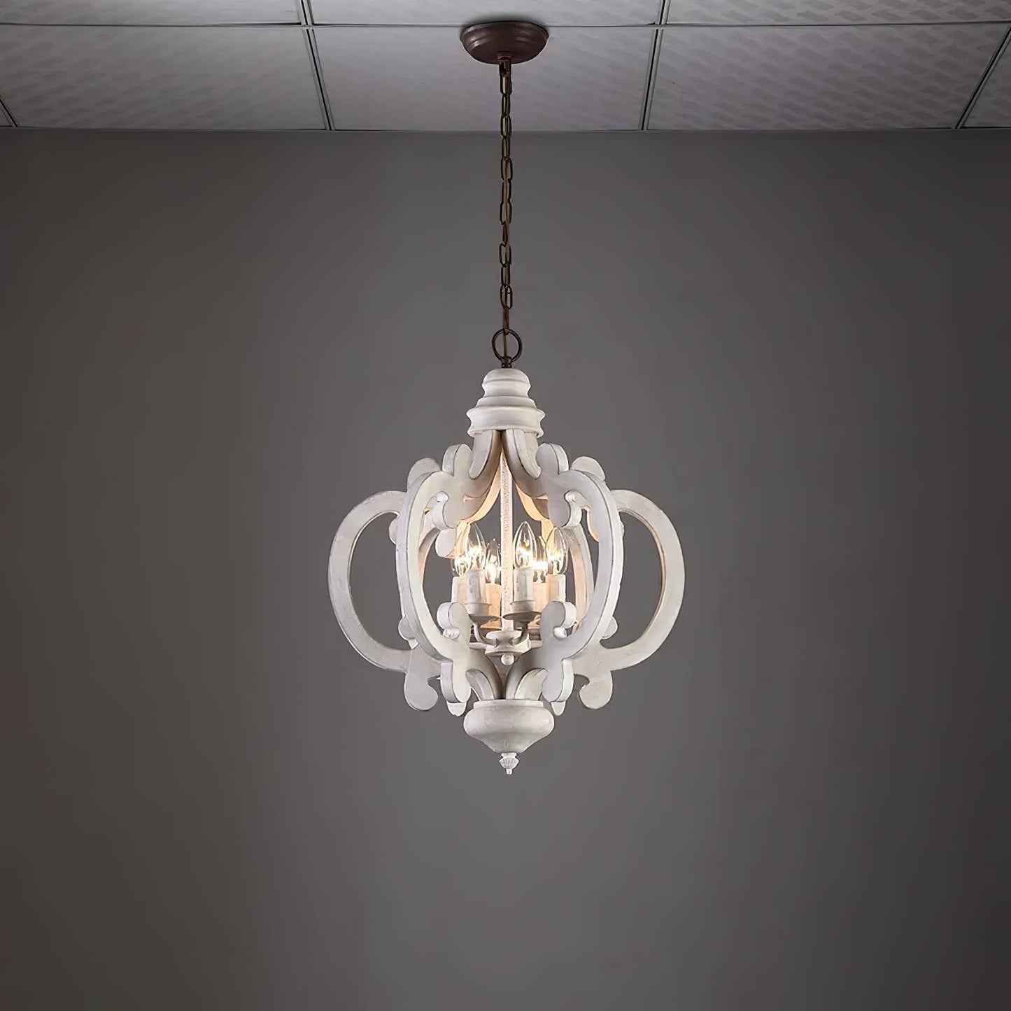 Antique White Chandelier - Elegant Design with Adjustable Height & Cry