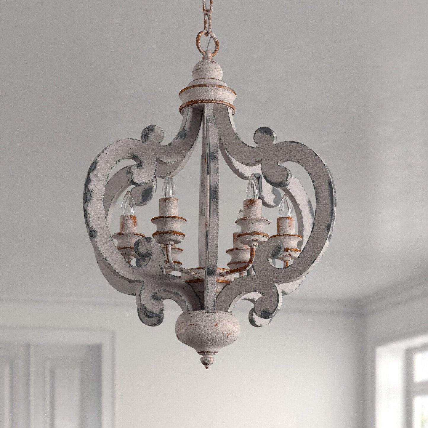 Antique White Chandelier - Elegant Design with Adjustable Height & Cry