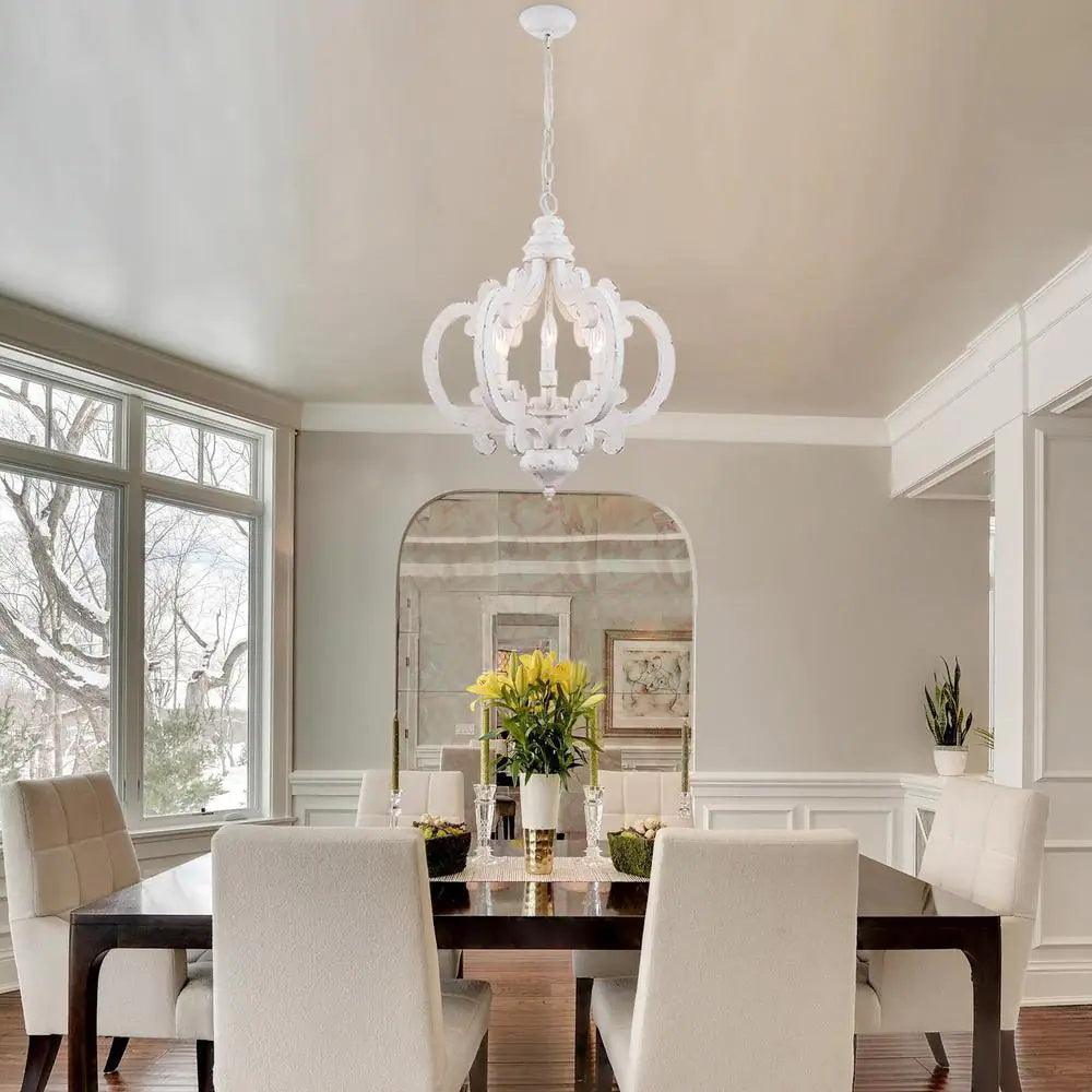 Antique White Chandelier - Elegant Design with Adjustable Height & Cry