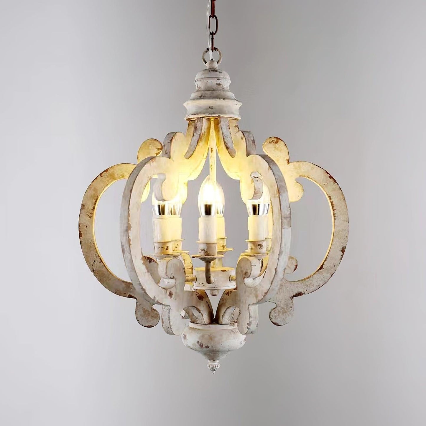 Antique White Chandelier - Elegant Design with Adjustable Height & Cry