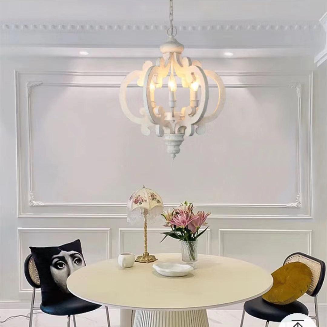 Antique White Chandelier - Elegant Design with Adjustable Height & Cry