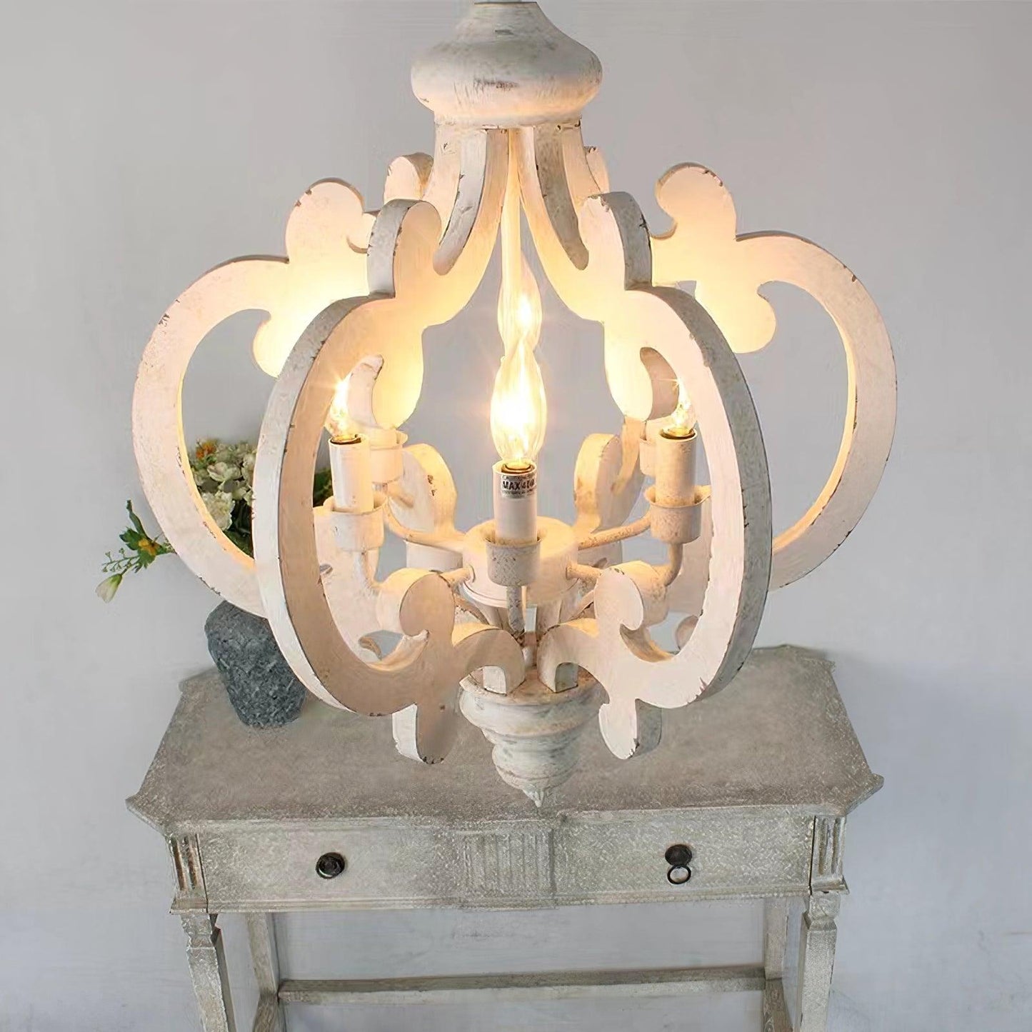 Antique White Chandelier - Elegant Design with Adjustable Height & Cry
