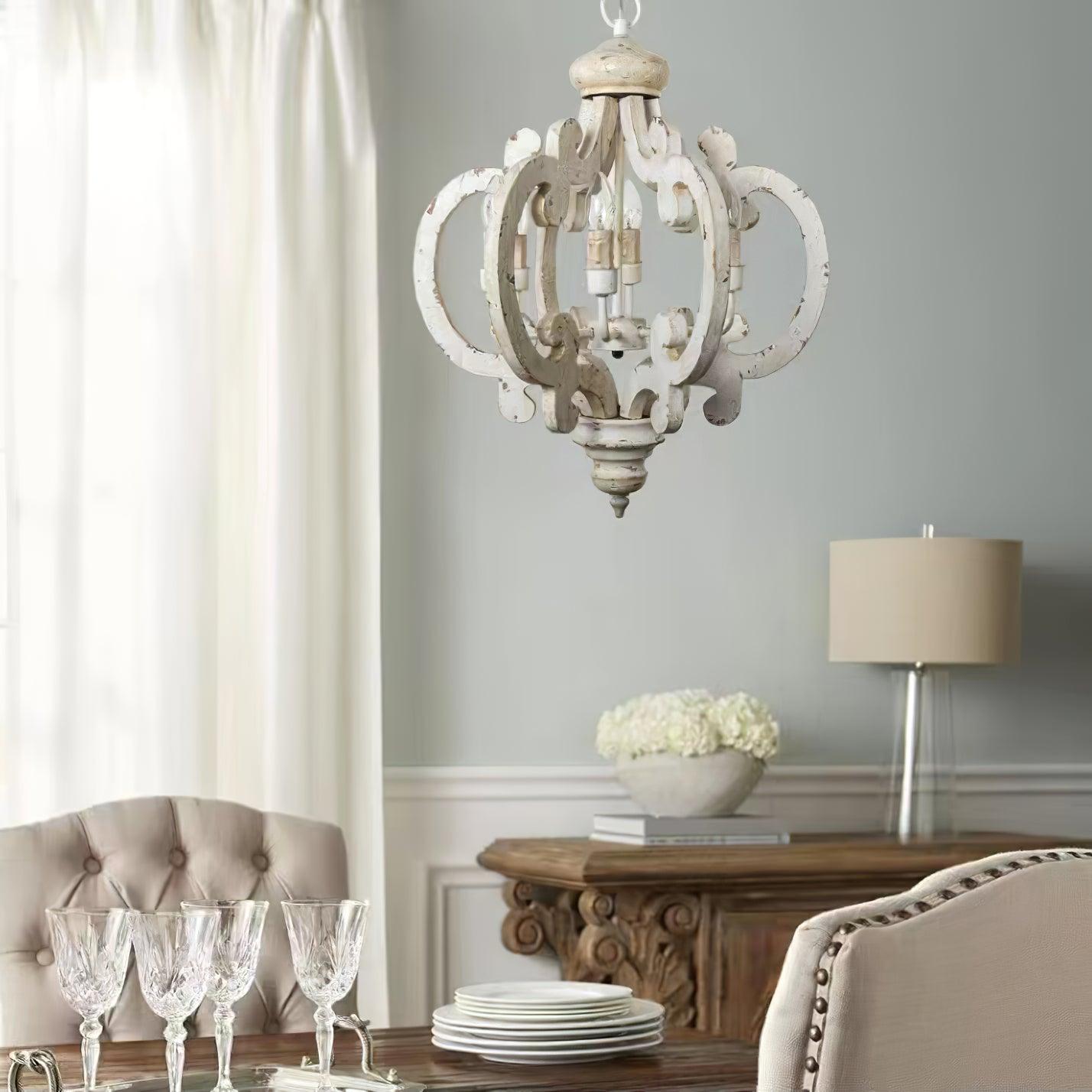 Antique White Chandelier - Elegant Design with Adjustable Height & Cry