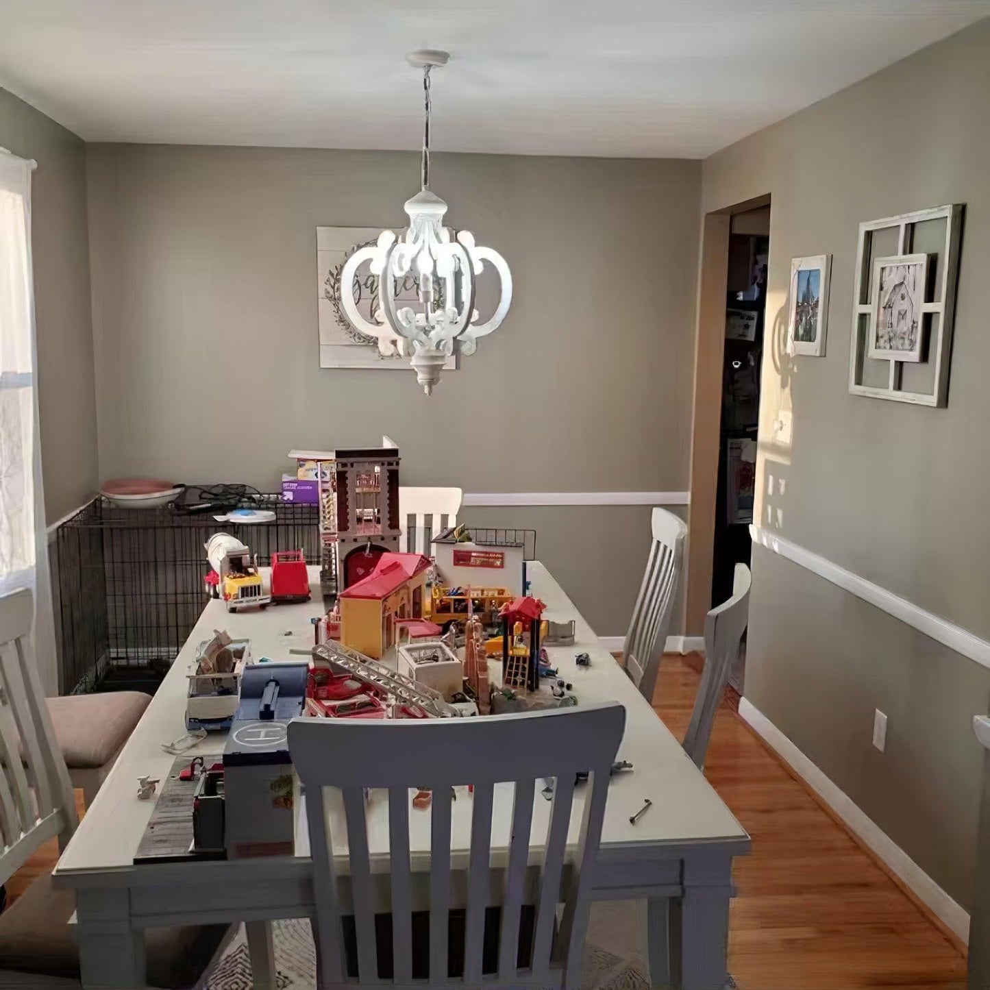 Antique White Chandelier - Elegant Design with Adjustable Height & Cry