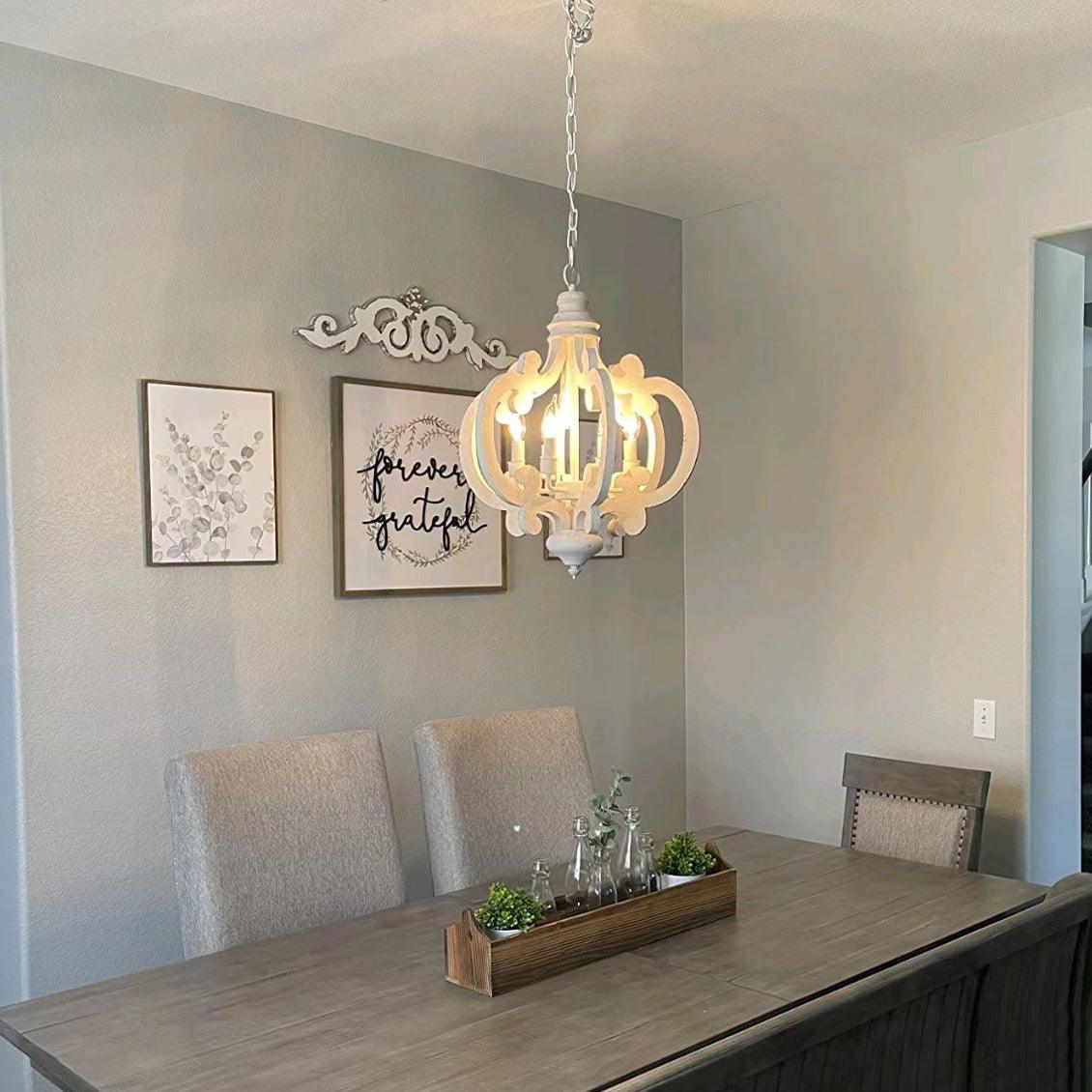 Antique White Chandelier - Elegant Design with Adjustable Height & Cry
