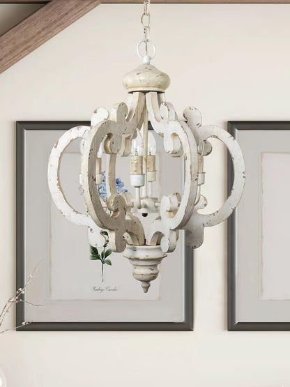 Antique White Chandelier - Elegant Design with Adjustable Height & Cry