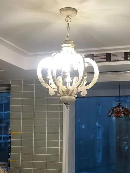 Antique White Chandelier - Elegant Design with Adjustable Height & Cry