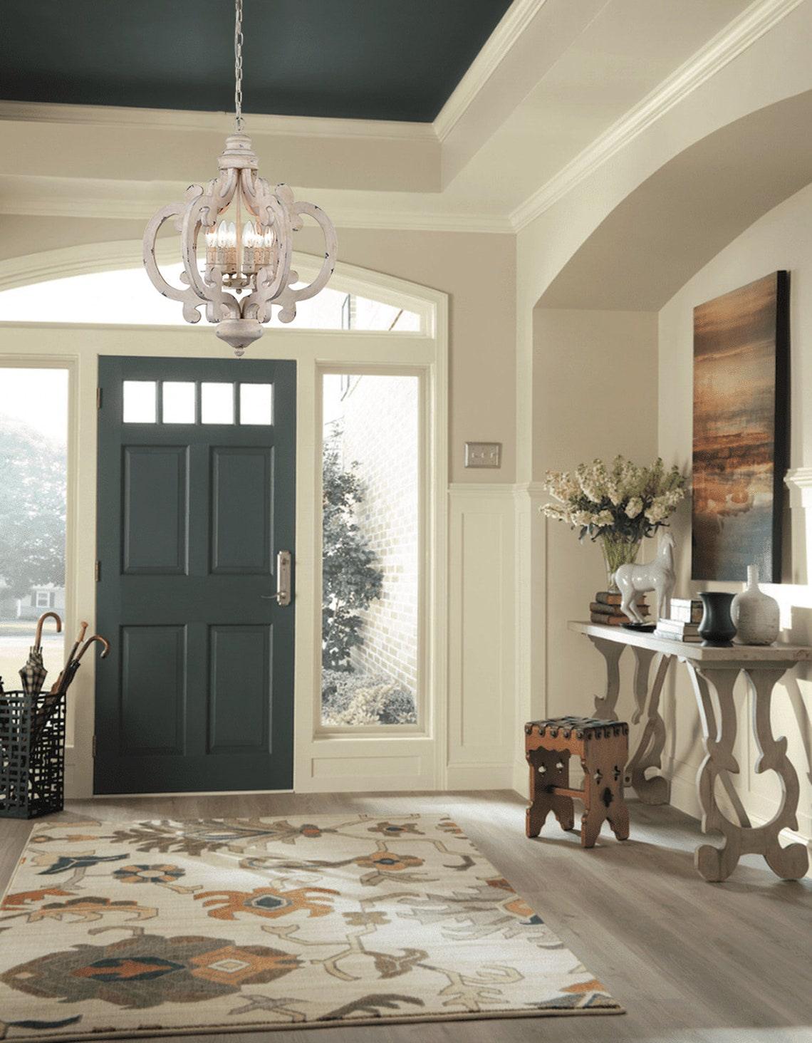 Antique White Chandelier - Elegant Design with Adjustable Height & Cry