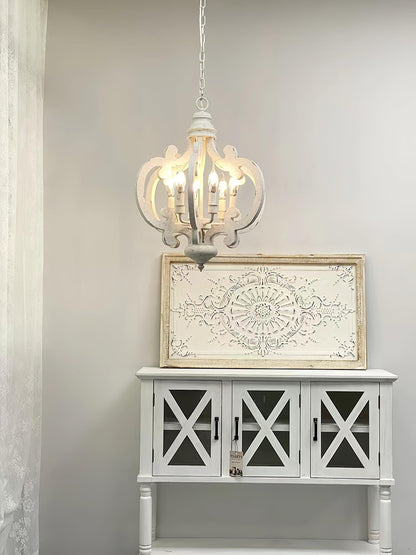 Antique White Chandelier - Elegant Design with Adjustable Height & Cry