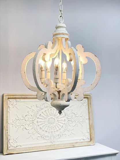 Antique White Chandelier - Elegant Design with Adjustable Height & Cry