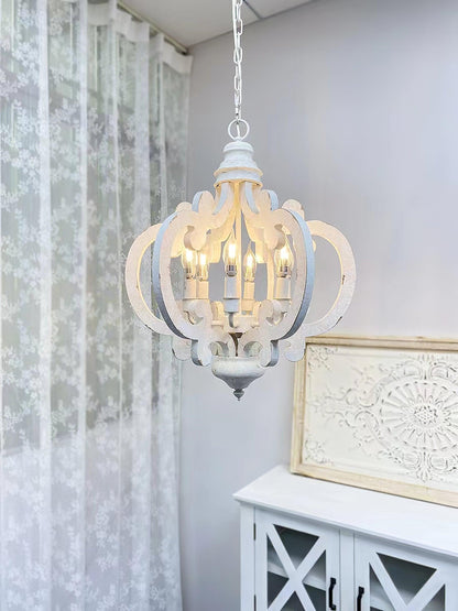 Antique White Chandelier - Elegant Design with Adjustable Height & Cry