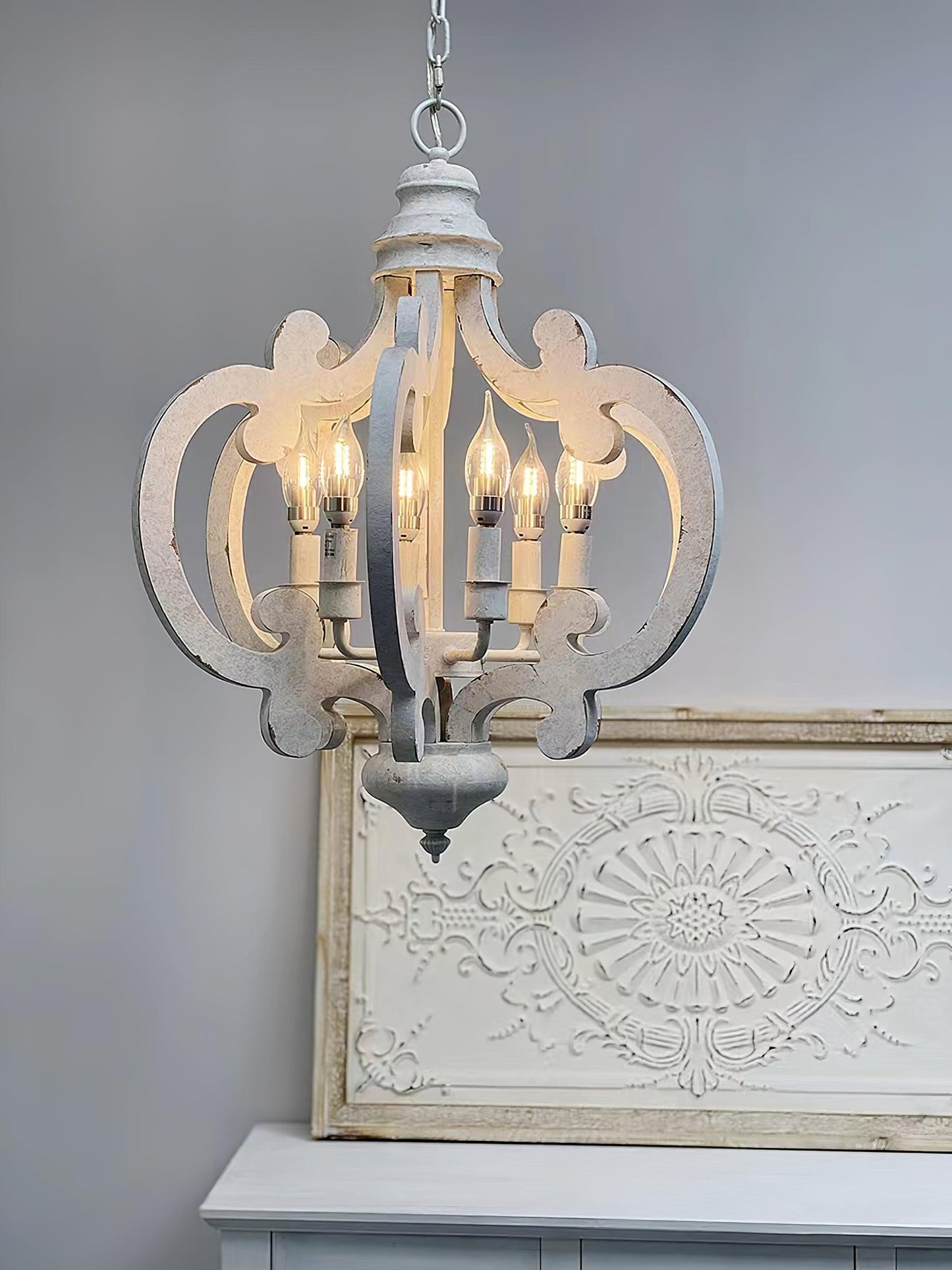Antique White Chandelier - Elegant Design with Adjustable Height & Cry